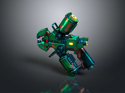 Green Mechanical Weapon With Futuristic Design Yellow Accents Mechanical Grip And Detailed Structure 3d model