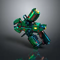 Green Mechanical Weapon With Futuristic Design Yellow Accents Mechanical Grip And Detailed Structure