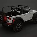 White Convertible Off Road Jeep With Black Roof Rack And Large Tires