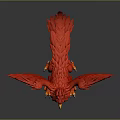 Red Phoenix With Spread Feathery Wings Yellow Beak And Sharp Claws On Dark Background