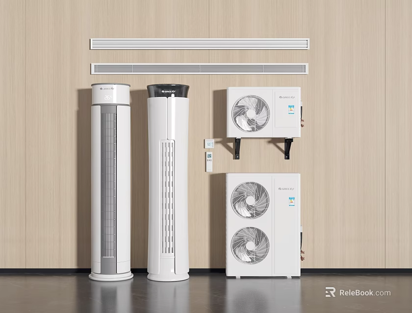 Modern White Air Conditioner Fans With Standing And Wall Mounted Designs 3d model 