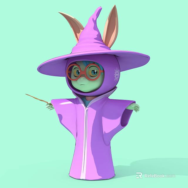 Game And Movie Character With Purple Wizard Hat Rabbit Ears Red Glasses Holding Magic Wand 3d model 