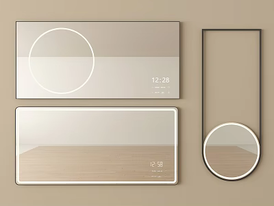 Modern Decorative Mirrors With Rectangular And Circular Shapes On Beige Background 3d model