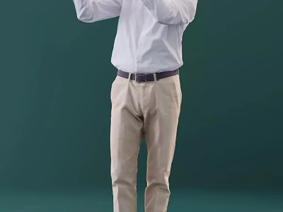 Front View Of Man In White Shirt And Khaki Pants Standing Against Green Background 3d model