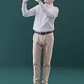 Front View Of Man In White Shirt And Khaki Pants Standing Against Green Background