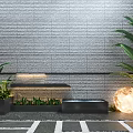 Modern Garden Design with Tropical Plants Black Planters Geometric Pathway Glowing Sphere and Water Feature