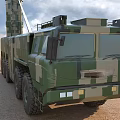 Military Weapon System Featuring Camouflage Truck Mounted Missile Launcher Desert Deployment Ready