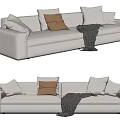 Modern White Sectional Sofa With Multiple Decorative Pillows And Throw Blanket 3d model