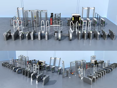 Public Facilities Access Control Systems With Various Turnstiles And Security Gates 3d model