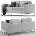 Light Gray Two Seater Sofa with Metal Legs Throw Pillows and Cozy Throw Blanket
