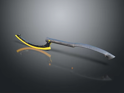 Modern Curved Blade Weapon Featuring Yellow Black Handle And Sharp Edge 3d model