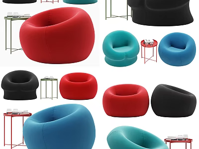 Colorful Modern Bean Bag Chairs In Red Black Blue Teal With Small Tables 3d model