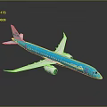Blue Commercial Aircraft with White Logo on Fuselage Wings and Tail Design