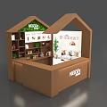 Nestle Exhibition Display Shelves With Creative Hut Structure And Interior Arranged Products
