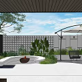 Courtyard Garden Design With Fire Pit Outdoor Sofas Lush Green Plants And Wooden Coffee Table