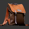 Stylish Orange And Brown Leather Backpack With Adjustable Straps And Front Pocket 3d model