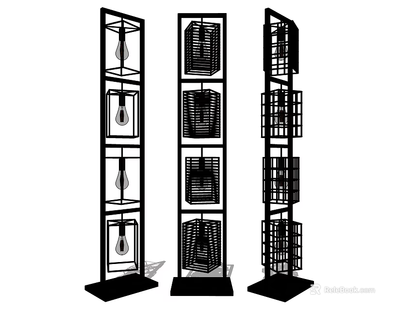 Modern Floor Lamp Designs With Various Structural Styles And Black Frames 3d model 