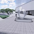 Modern Urban Landscape Design Around Buildings With Green Plants Water Features And Walkways