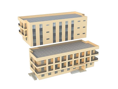 Two Story School Building With Gray Roof Beige Exterior Multiple Windows And Balconies 3d model