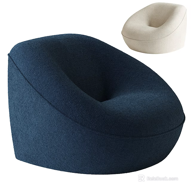 Navy Blue And Cream White Bean Bag Style Armchair With Soft Comfortable Modern Design 3d model 