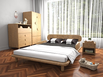 Nordic Single Bed Children's Solid Wood Single Bed 3d model