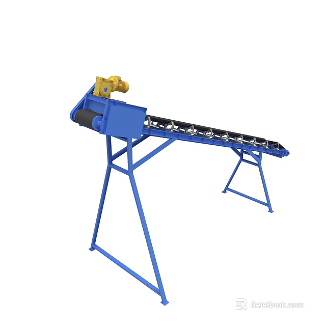 Blue Conveyor Belt Equipment With Yellow Motor Black Belt Surface And Supporting Frame 3d model 