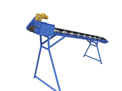 Blue Conveyor Belt Equipment With Yellow Motor Black Belt Surface And Supporting Frame 3d model