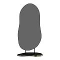Oval Decorative Mirror in Modern Living Room with Gray Sofa Patterned Pillows and Wooden Side Table