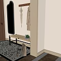 Entryway Decorative Arched Mirror With Coat Rack Bench Umbrella And Door 3d model