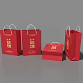 Red Gift Bags and Box with Golden Text for Festive Celebrations