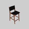 Modern Woven Bar Stool With Black Seat And Natural Wooden Legs