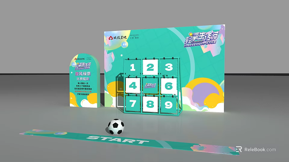 Interactive Zone With Colorful Numbered Blocks Soccer Ball And Start Line Design 3d model 