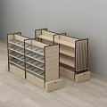 Retail Store Wooden And Black Metal Display Shelves With Multiple Layers