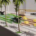 Urban Plaza Landscape Design With Palm Trees Green Seats And Building