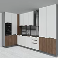 Modern Kitchen Interior With White And Wooden Cabinets Sink Oven And Range Hood