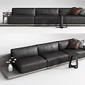 Modern Black Leather Three Seater Sofa With Side Table And Decorative Vase 3d model