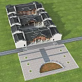 Ancient Chinese Architecture Aerial View With Black Roofs White Walls Green Grassland And Brick Square