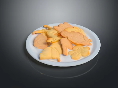 Assorted Shaped Cookies On White Plate With Leaf Flower And Animal Designs 3d model