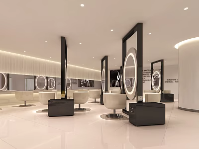 Modern Stylish Beauty Hair Salon Interior With Mirrors White Black Chairs And Bright Lighting 3d model