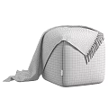 Cozy Upholstered Ottoman With Striped Blanket In Gray Light Gray And Brown Tones