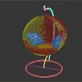 Modern Spherical Chair With Red Cushion Geometric Pattern Pillows And Metal Stand
