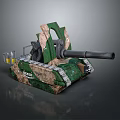 Green Camouflage Military Tank With Armored Body Large Cannon And Tracked Design