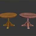 Pair of Round Wooden Dining Tables with Classic Pedestal Bases Crafted in Warm Wood Tone
