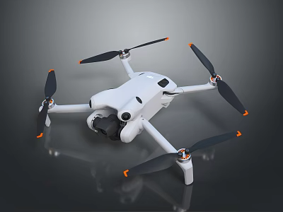 White Drone With Four Propellers Orange Accents Built In Camera And Modern Design 3d model