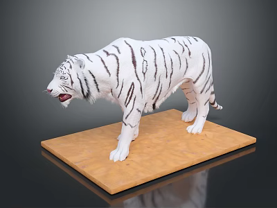 White Tiger Decorative Model Display On Wooden Base For Home Decor Purpose 3d model