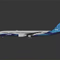 Detailed White Airplane Model With Blue Tail Twin Engines And Wing Design On Black Surface
