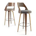 Modern Bar Stools With Wooden Legs Gray Upholstered Seat And Metal Footrest Ring For Home Bar