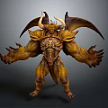 Mythical Demon Creature With Large Wings Horns And Yellow Muscular Body
