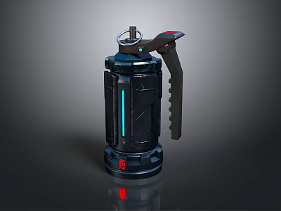 Modern Sci Fi Weapon With Black Body Blue Glowing Lines Red Button And Metal Handle 3d model