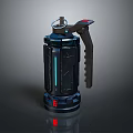 Modern Sci Fi Weapon With Black Body Blue Glowing Lines Red Button And Metal Handle